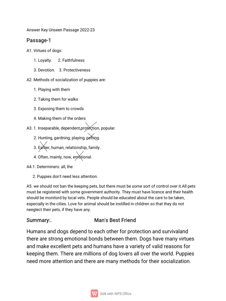 Answer Key for Unseen Passages 2022-23 | PDF