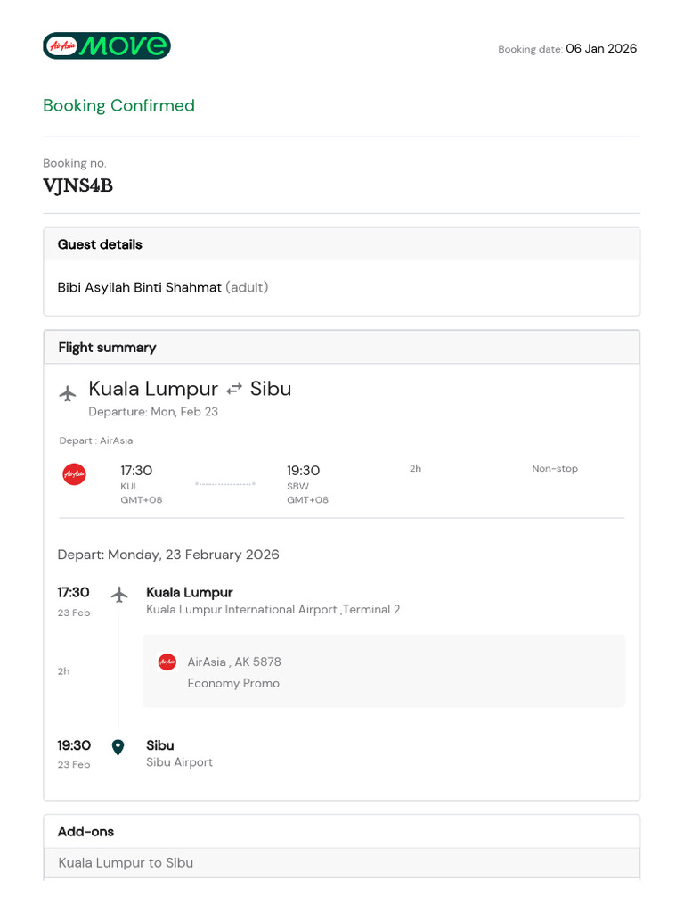 AirAsia Flight AK 5878 Booking Details | PDF