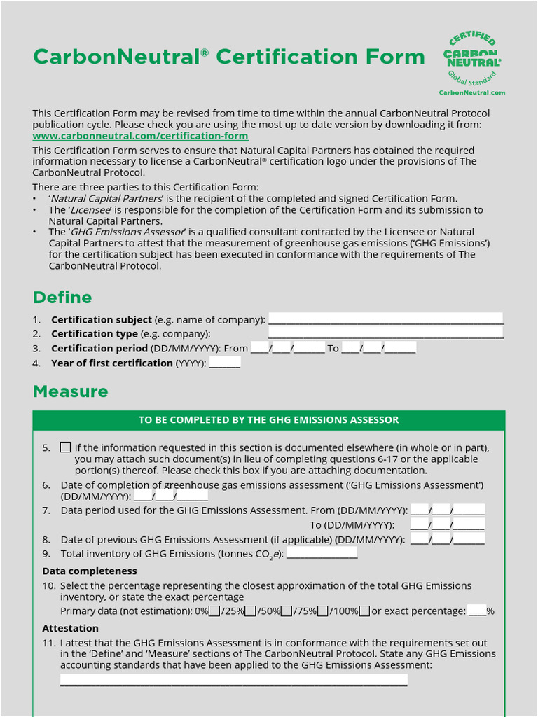 CarbonNeutral Certification Form Apr 2020 | PDF | Climate Change