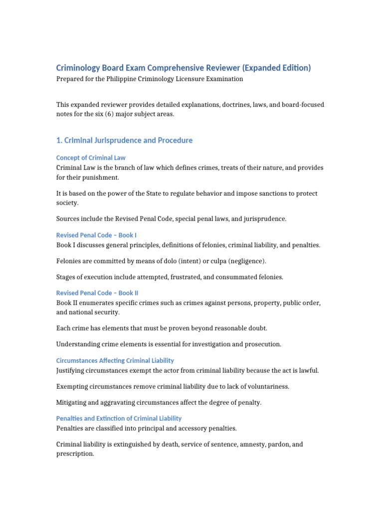 Criminology Board Exam Reviewer Guide | PDF | Crimes | Crime & Violence
