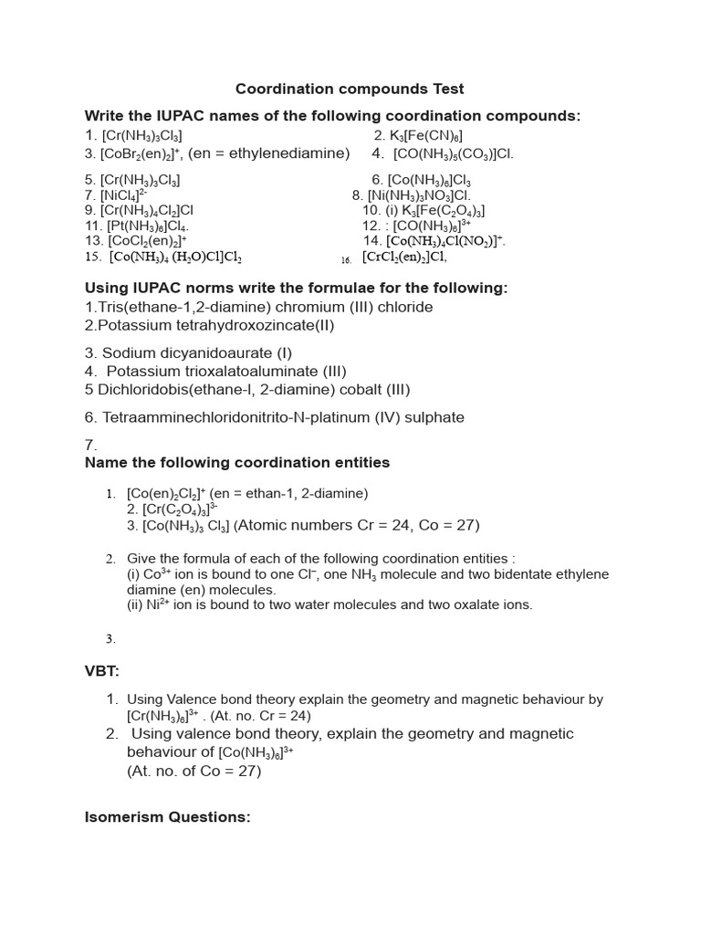 IUPAC Naming and Isomerism in Coordination Compounds | PDF ...