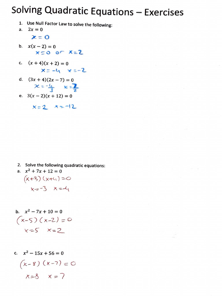 Quadratic Equations Practice Exercises | PDF | Mathematics | Equations