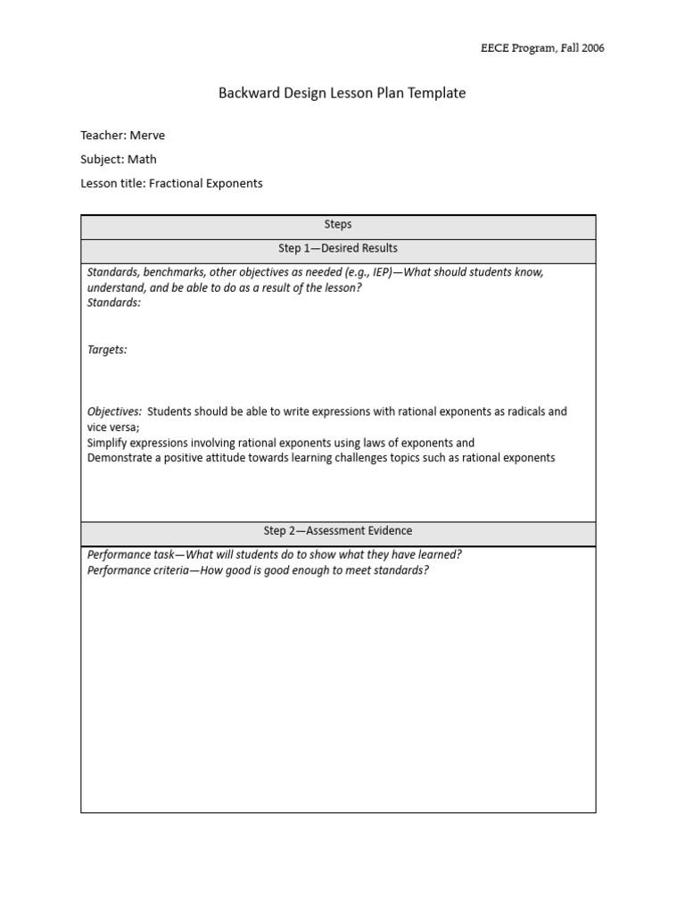 Fractional Exponents Lesson Plan Template | PDF