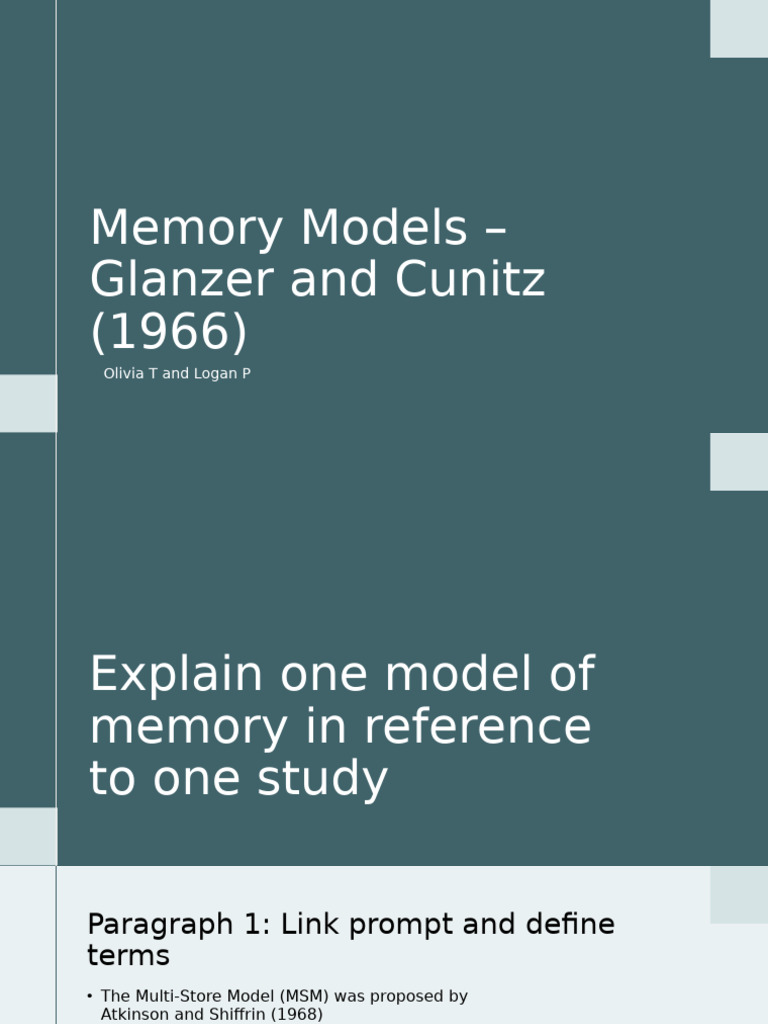 Glanzer and Cunitz: Memory Stores Explained | PDF | Recall (Memory ...