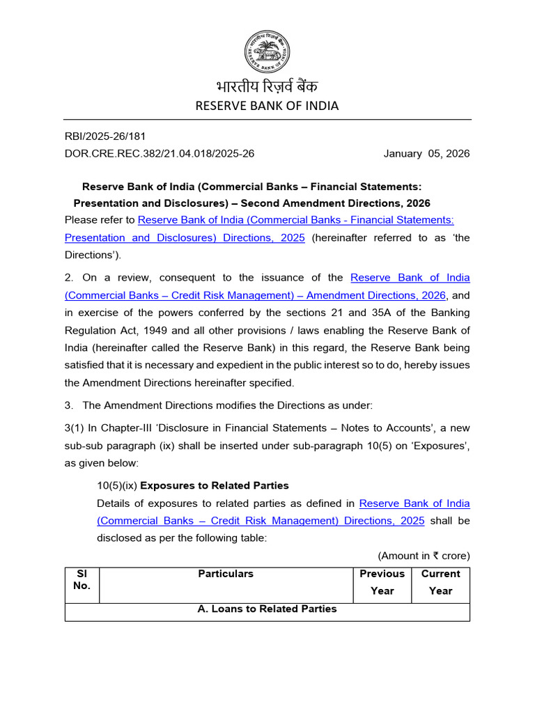 RBI Second Amendment on Financial Disclosures | PDF | Reserve Bank Of ...