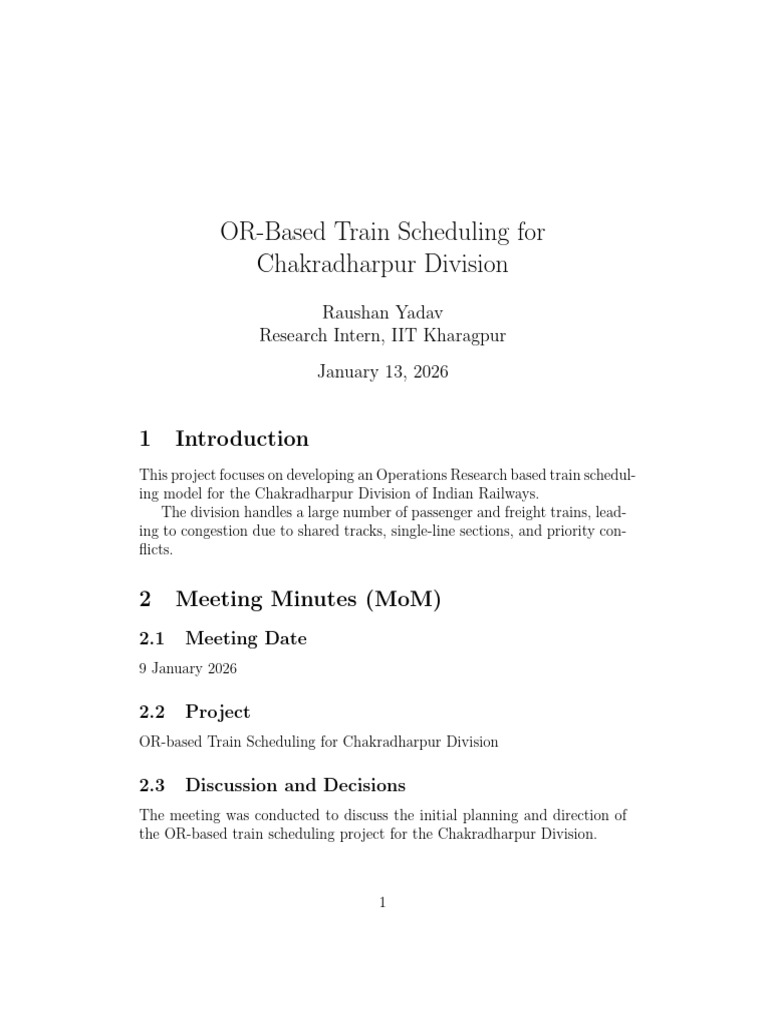 OR-Based Train Scheduling Model for Chakradharpur | PDF | Train | Data