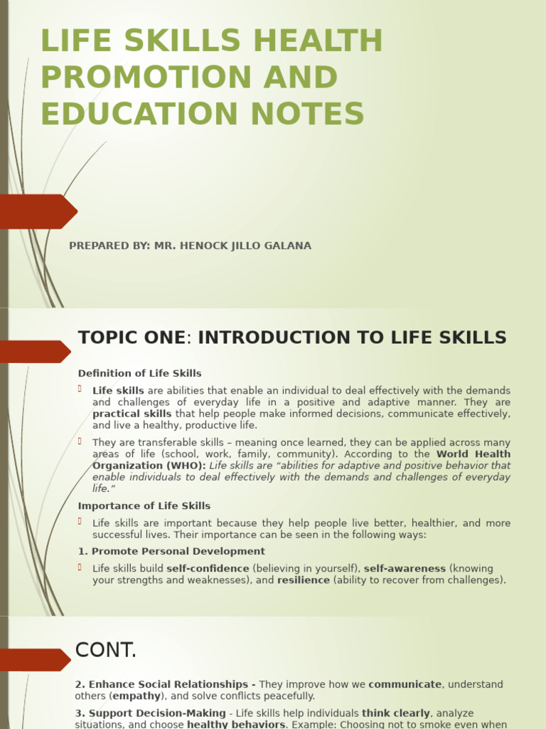 Life Skills for Health Promotion Education | PDF | Health Promotion ...