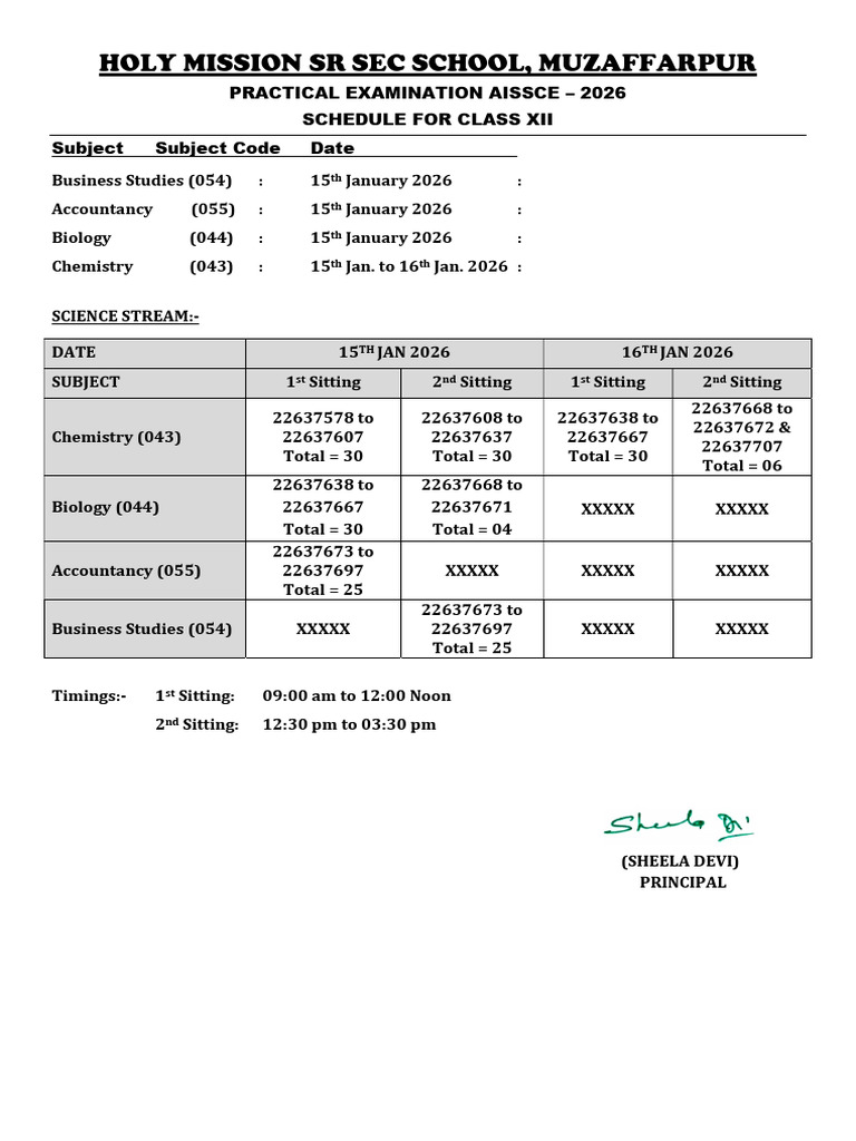 AISSCE 2026 Class XII Exam Schedule | PDF