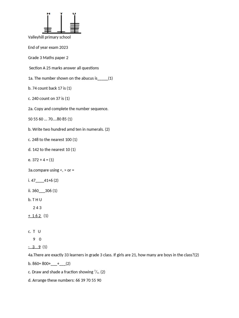 Grade 3 Maths Exam 2023 Paper 2 | PDF