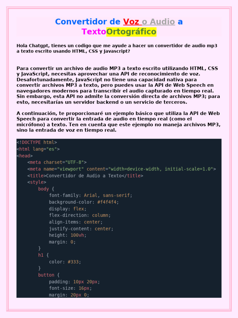Convertidor de Audio a Texto en JavaScript | PDF | Script Java | Coma