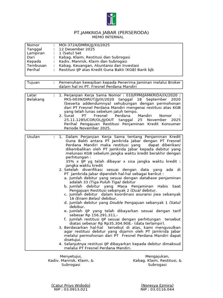 Restitusi IJP Kredit Guna Bakti KGB | PDF