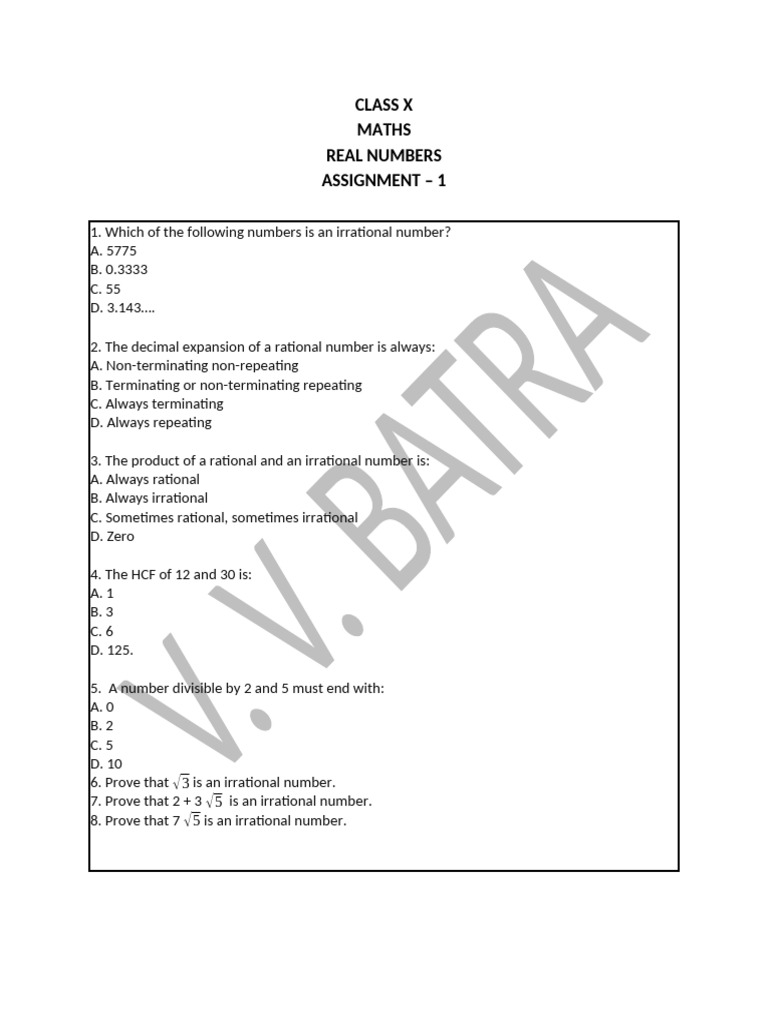 Class X Maths: Real Numbers Assignment | PDF