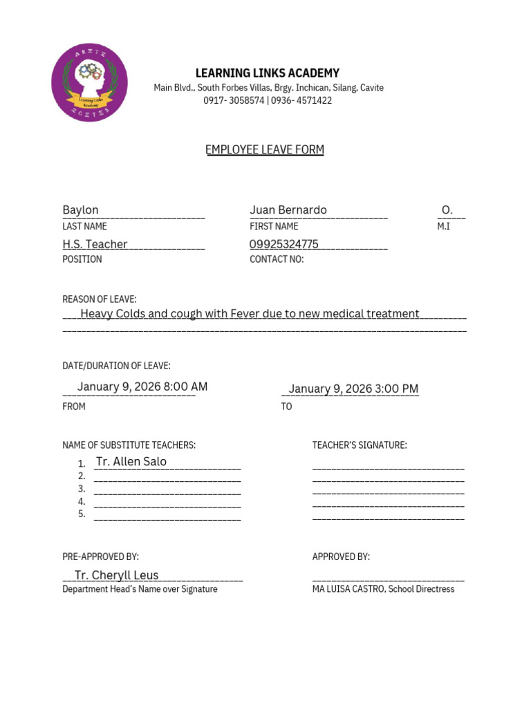 Employee Leave Request Form | PDF