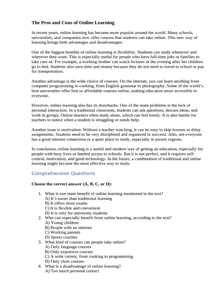 Pros and Cons of Online Learning | PDF | Cost Of Living | Educational ...