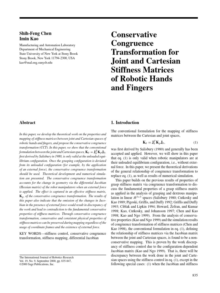 Chen Kao 2000 Conservative Congruence Transformation For Joint and ...