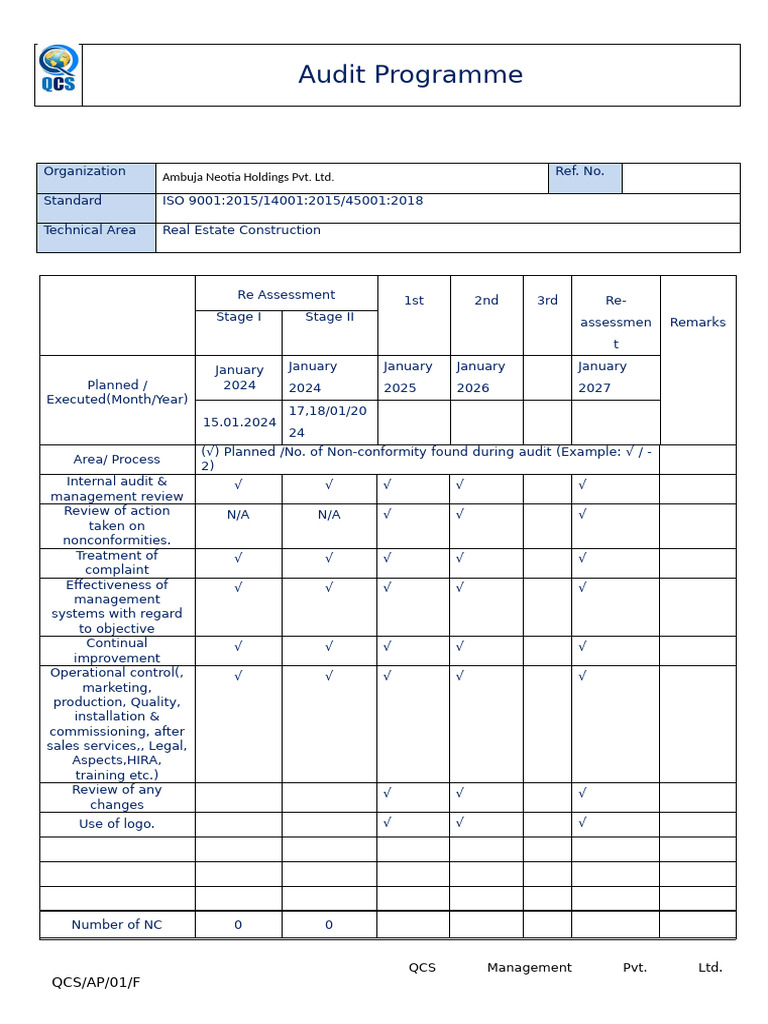 ISO Audit Schedule for Ambuja Neotia | PDF | Audit | Accounting