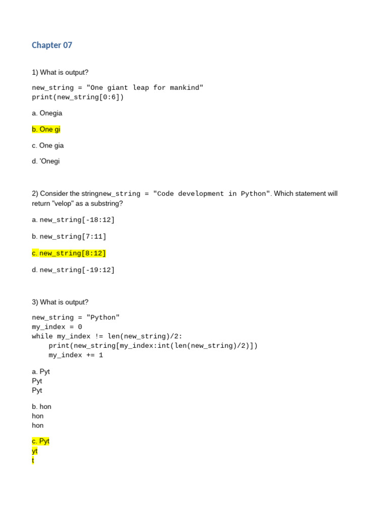 Python String Manipulation Quiz | PDF | Computer Programming | Software ...