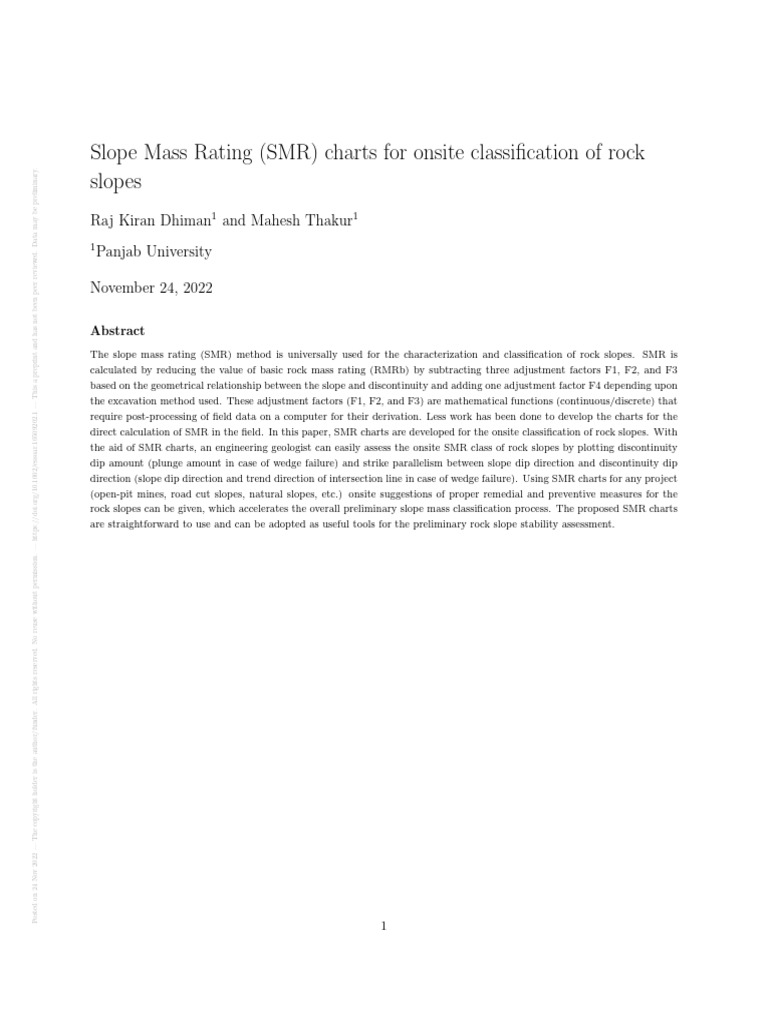 Onsite SMR Charts for Rock Slopes | PDF