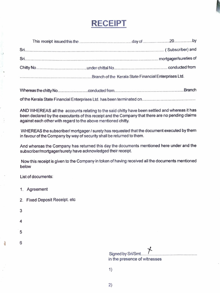 Chitty Agreement and Receipt Details | PDF