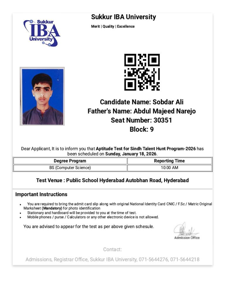 Sindh Talent Hunt Program Test Details | PDF