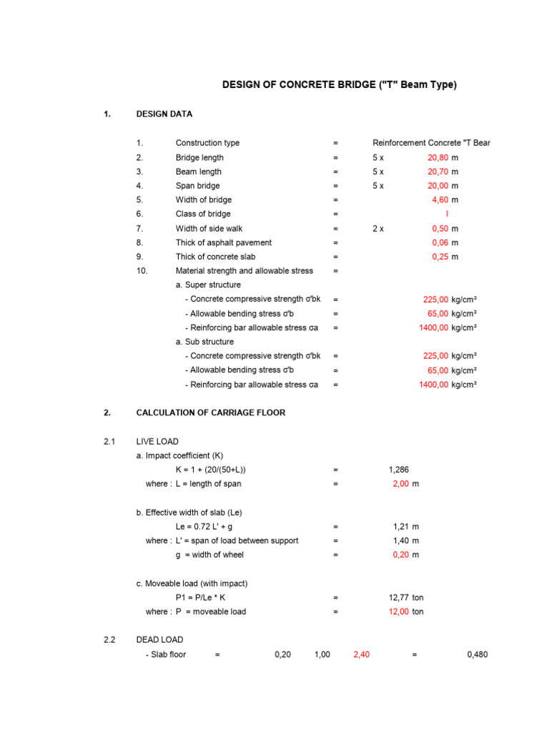 T Beam Concrete Bridge Design Data | PDF | Concrete | Bending