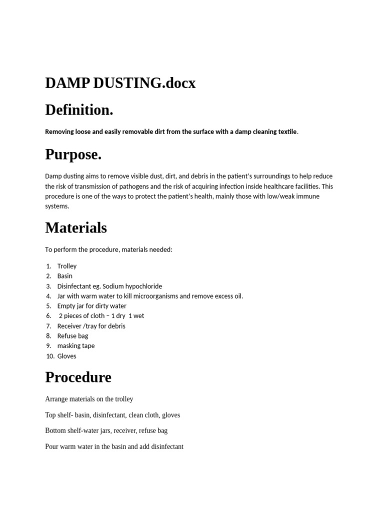 Damp Dusting Procedure | PDF
