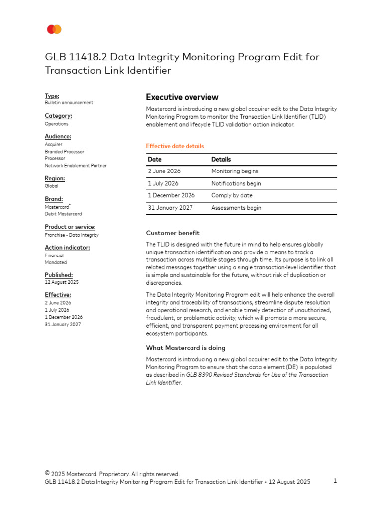GLB 11418.2 Data Integrity Monitoring Program Edit For Transaction Link ...
