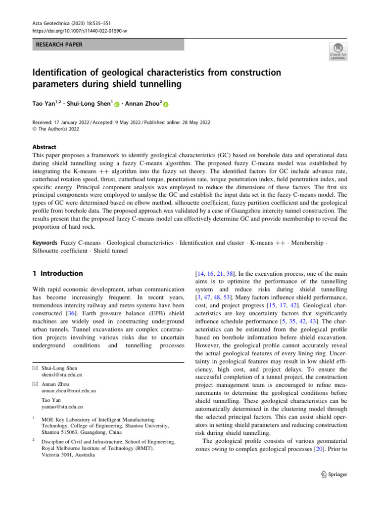 Geological Characterization in Shield Tunnelling | PDF | Principal ...