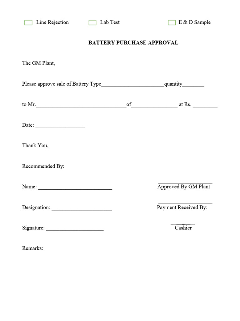 Battery Purchase Approval Form | PDF