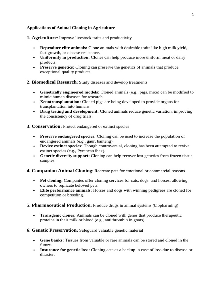 Animal Cloning: Benefits and Ethics | PDF | Cloning | Genetic Diversity