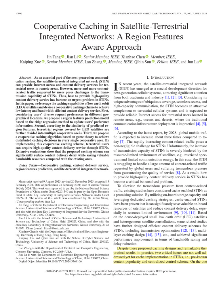 Cooperative Caching in Satellite-Terrestrial Integrated Networks A ...