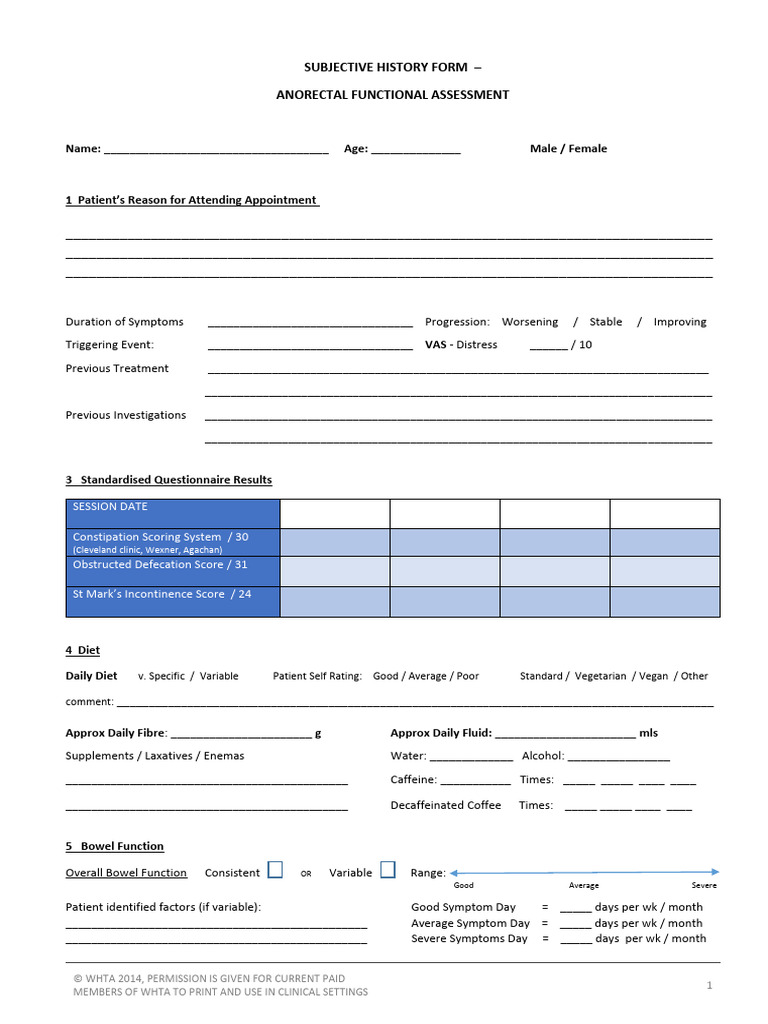 Anorectal Functional Assessment Form | PDF | Symptoms And Signs ...
