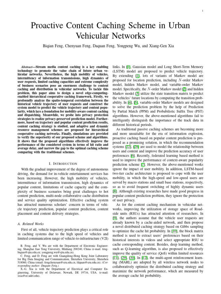 Proactive Caching in Vehicular Networks | PDF | Cache (Computing ...