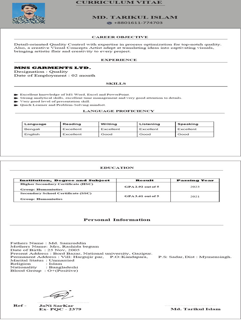 CV of Tarikul | PDF