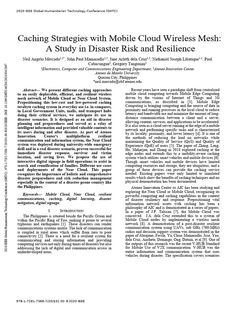 Mobile Cloud Caching for Disaster Resilience | PDF | Wi Fi | Computer ...