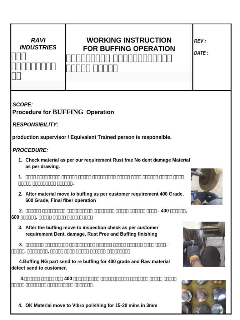 Working Instruction Buffing | PDF