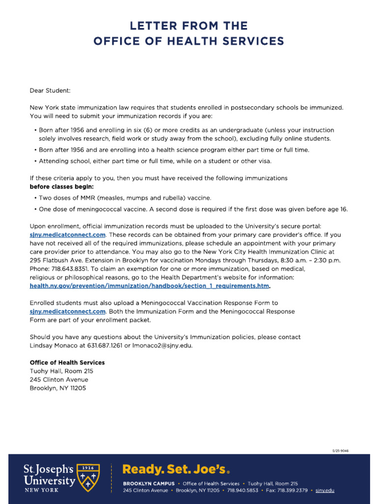 Health Ofc Letter Immunization Forms 2025 | PDF