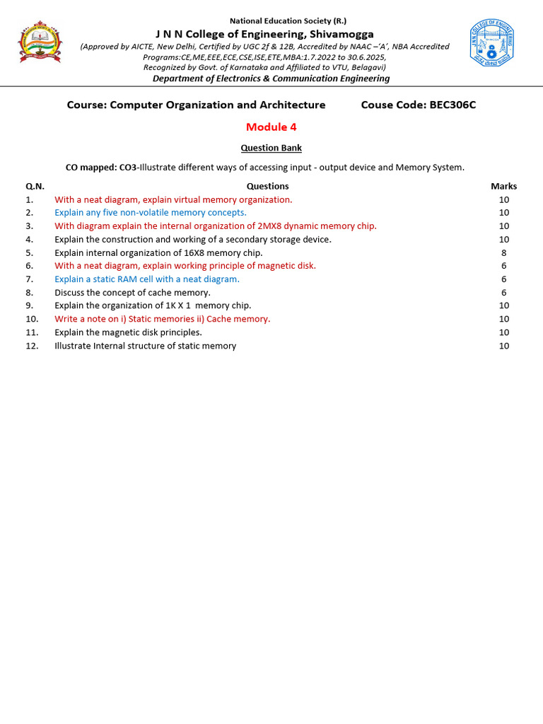 Computer Organization Question Bank | PDF