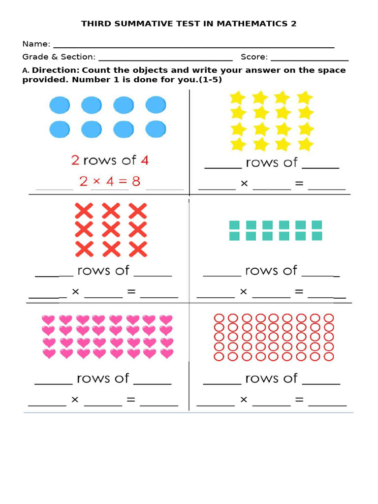 Third Summative Math Test Grade 2 | PDF | Multiplication | Mathematics