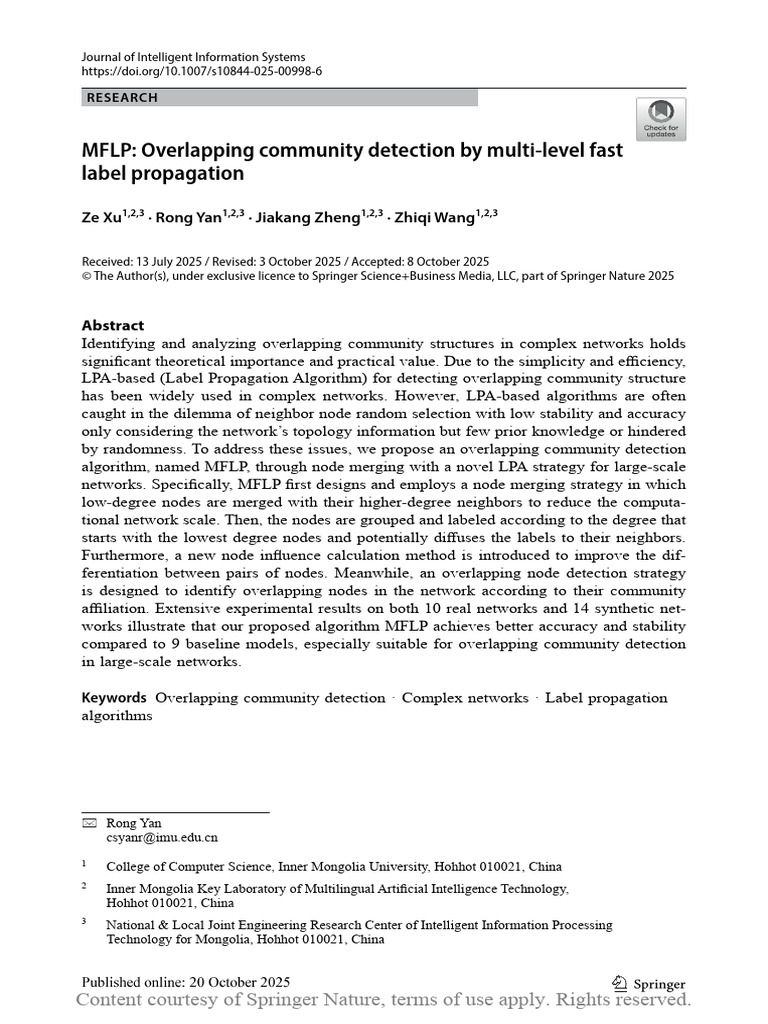 MFLP: Efficient Overlapping Community Detection | PDF | Cluster ...