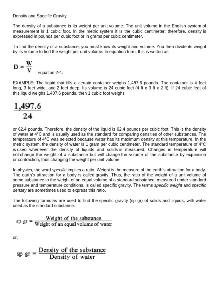 Density and Specific Gravity Explained | PDF | Density | Buoyancy