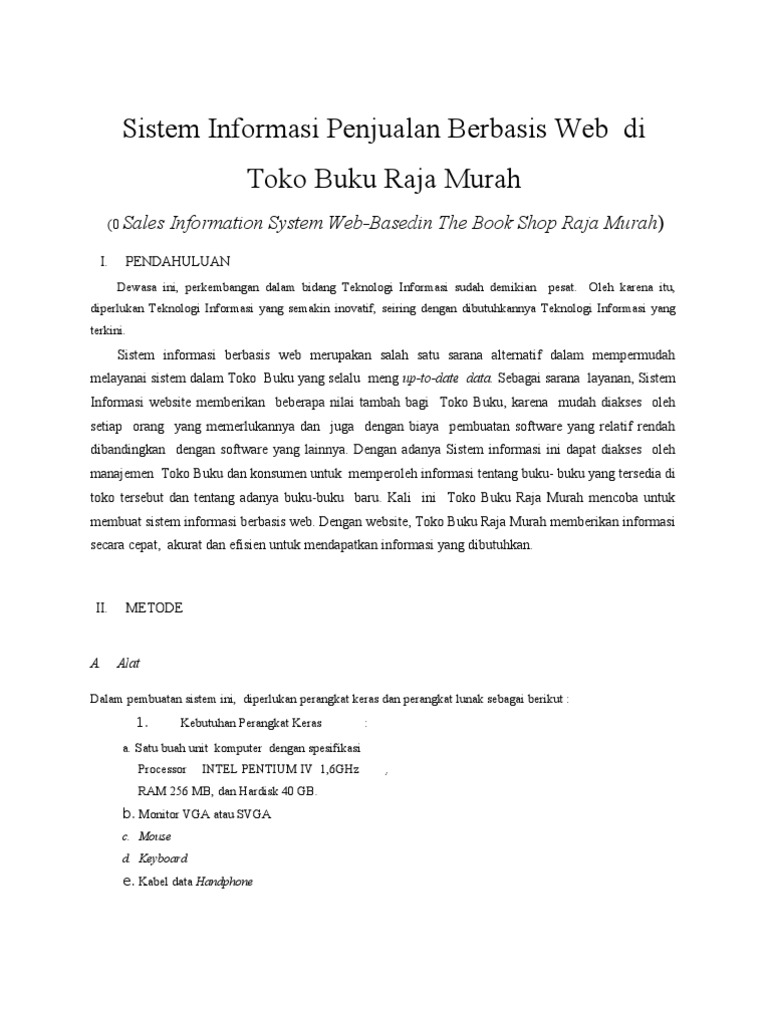 Sistem Informasi Penjualan Berbasis Web Di Toko Buku