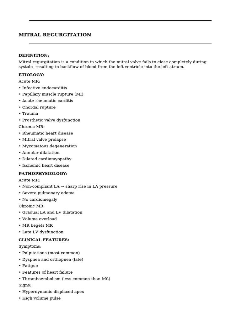 Mitral Regurgitation MBBS Notes | PDF | Internal Medicine | Medical ...