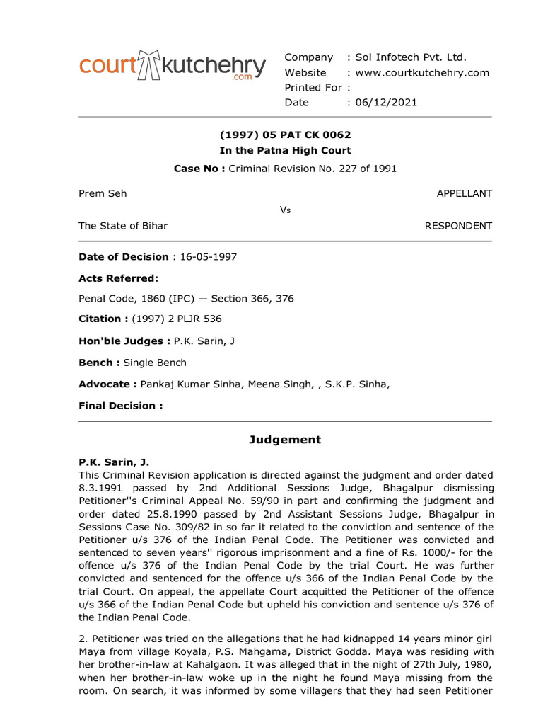 Prem Seh vs. The State of Bihar | PDF | Acquittal | Judgment (Law)