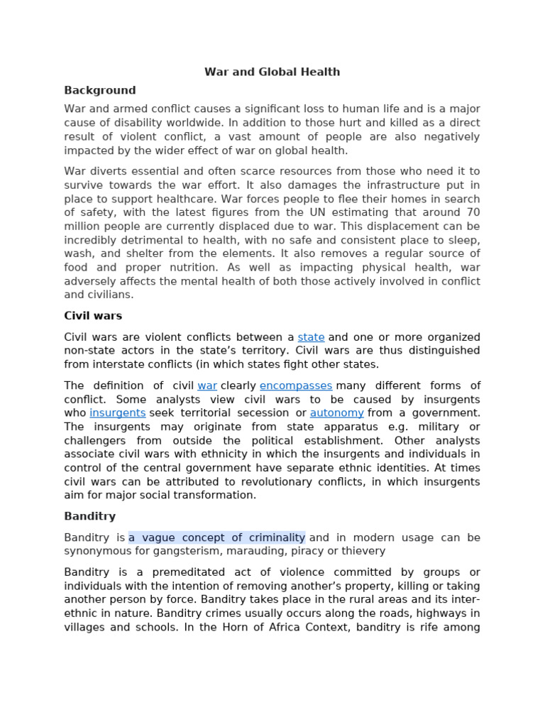 Impact of War on Global Health Systems | PDF | Insurgency | Civil War