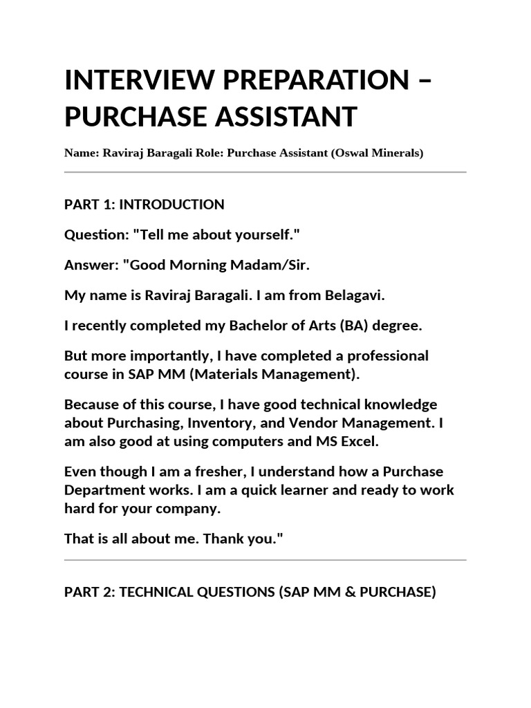 Interview Prep Guide for Purchase Assistant | PDF | Business