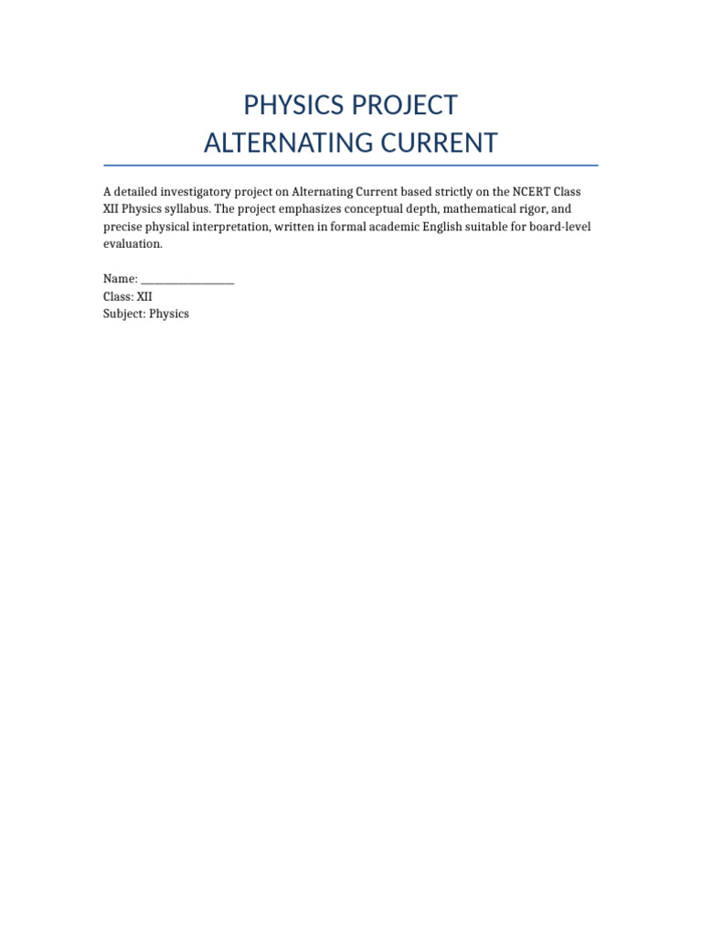Alternating Current: NCERT Project Guide | PDF | Electrical Network ...