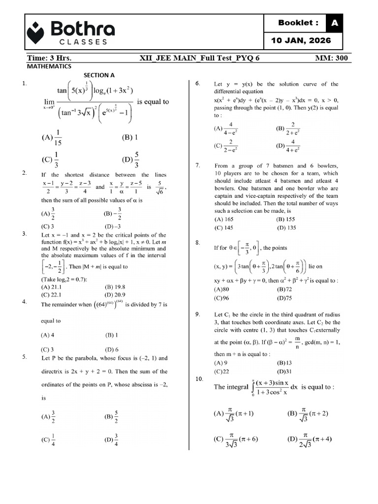 Xii-Jee Main Pyq-6 PCM 10.01.2026 | PDF