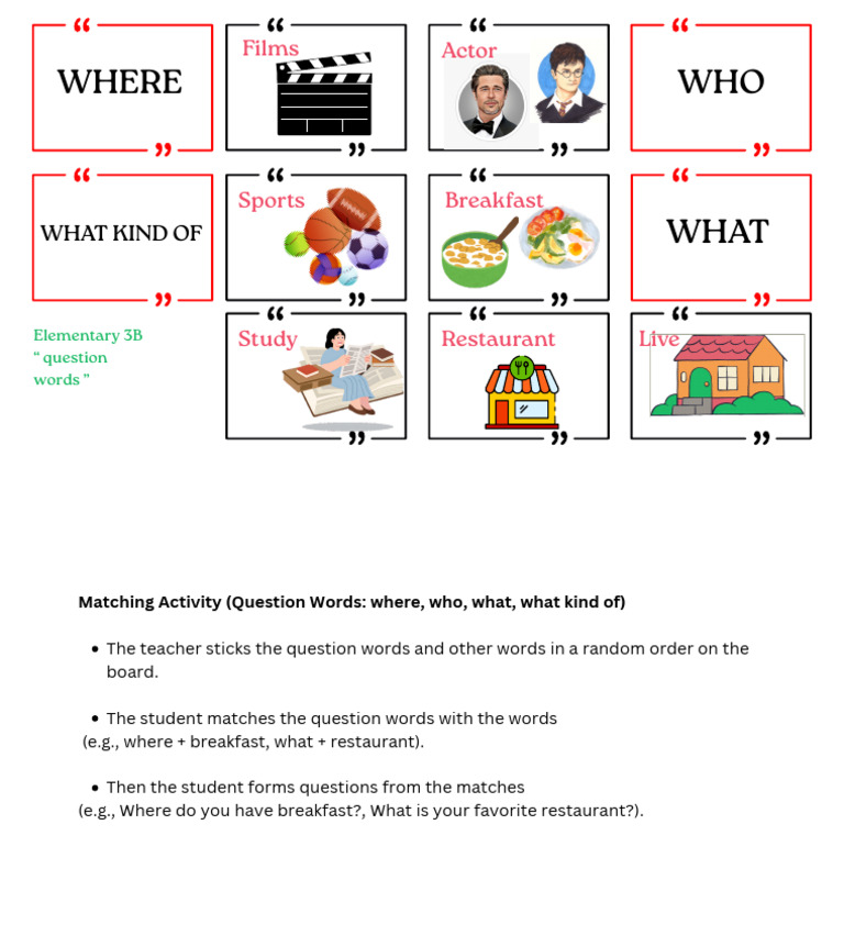 Question Words Matching Activity | PDF