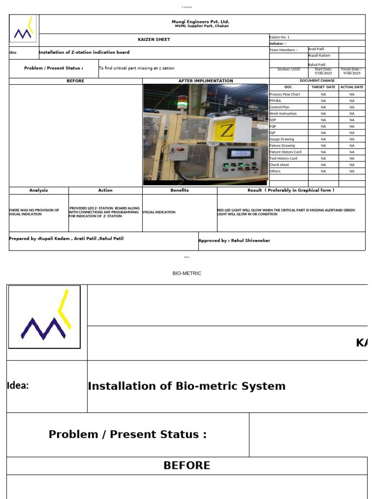 Kaizen Implementation Reports for U220 | PDF